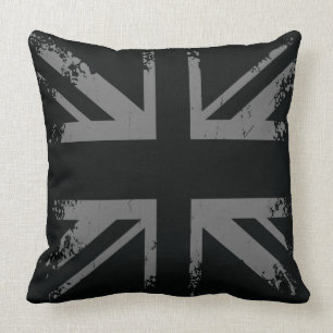 Silver Union Jack Grunge Flag Cushion