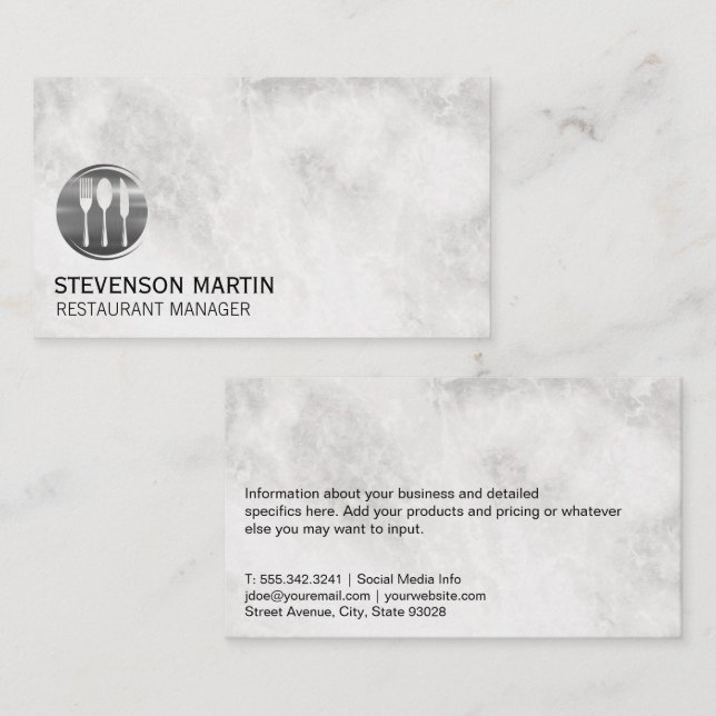 Silver Utensils Logo | Marble Business Card (Front/Back)