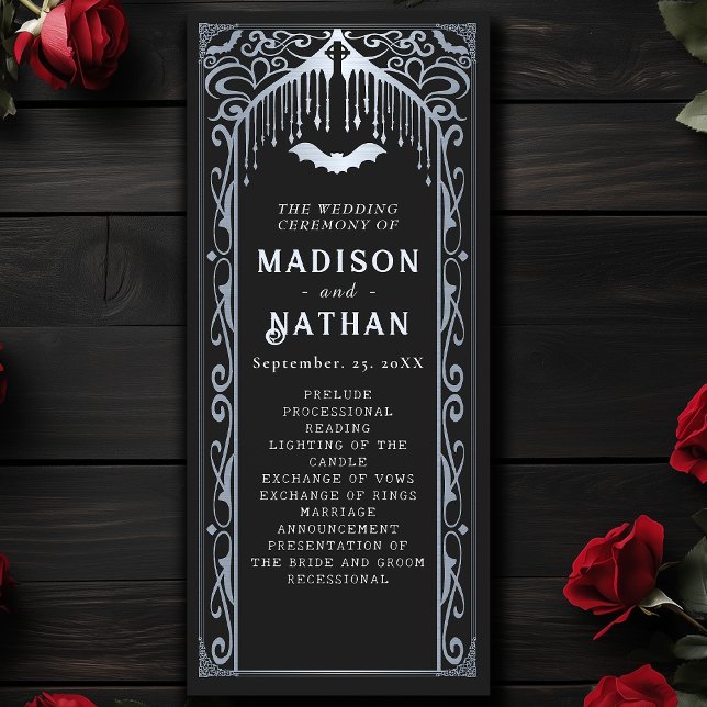 Silver Vampire Cathedral Gothic Wedding Program (Creator Uploaded)