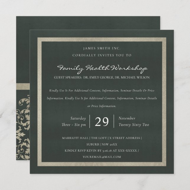 SILVER VELVET BLACK DAMASK CLASSIC WORKSHOP EVENT INVITATION (Front/Back)