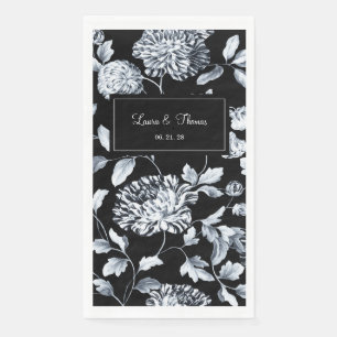 Silver Vintage Floral Vine Wedding Black & White Napkin