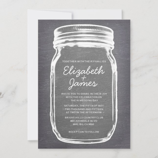 Silver Vintage Mason Jar Wedding Invitations (Front)