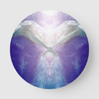 Silver violet angel round clock