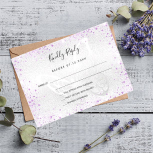Silver violet glitter butterfly wedding RSVP Card