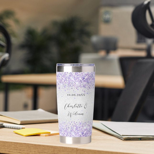 Silver violet glitter elegant wedding insulated tumbler (Creator Uploaded)