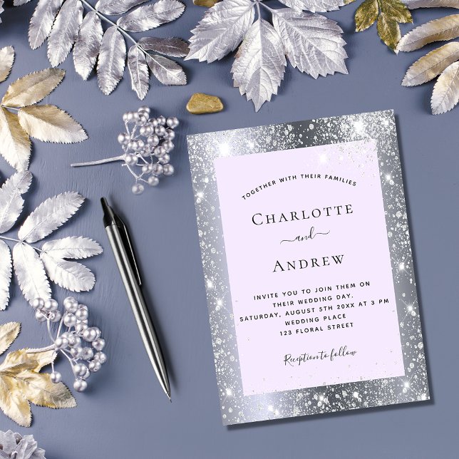 Silver violet glitter elegant wedding invitation (Creator Uploaded)