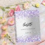 Silver violet glitter name 2024 planner<br><div class="desc">A faux silver looking background decorated with violet faux glitter,  sparkles.  Personalise and add a name,  title and year.</div>