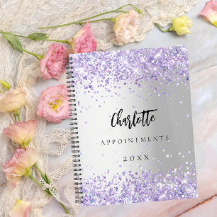 Silver violet glitter name 2025 planner