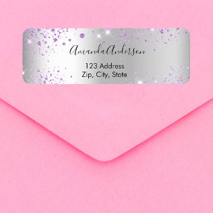 Silver violet glitter return address return address label