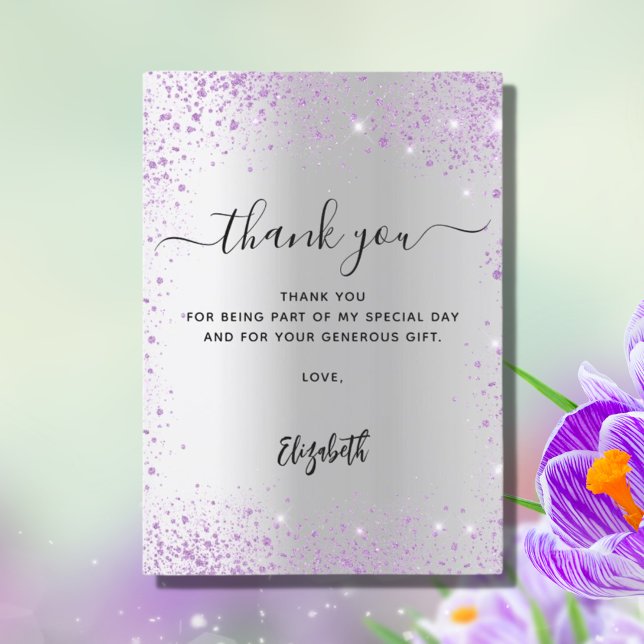 Silver violet glitter sparkles thank you card (Creator Uploaded)