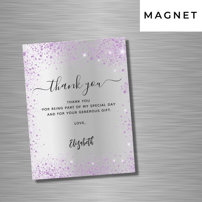 Silver violet glitter sparkles thank you card (Creator Uploaded)