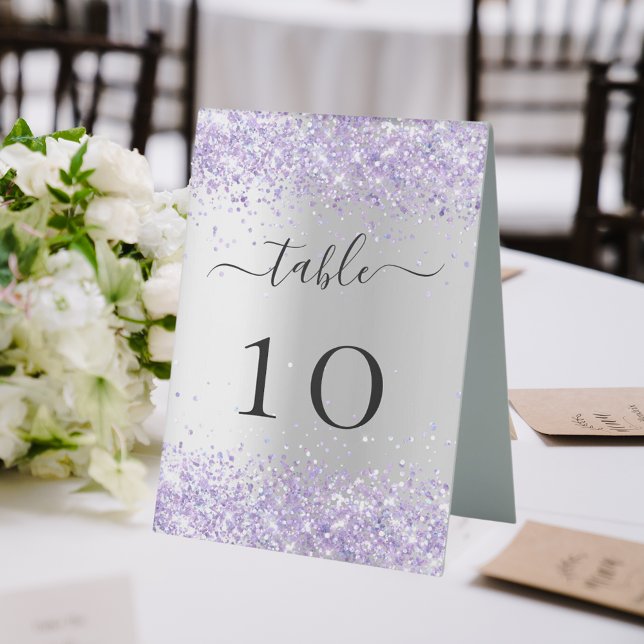 Silver violet lavender wedding table number (Creator Uploaded)