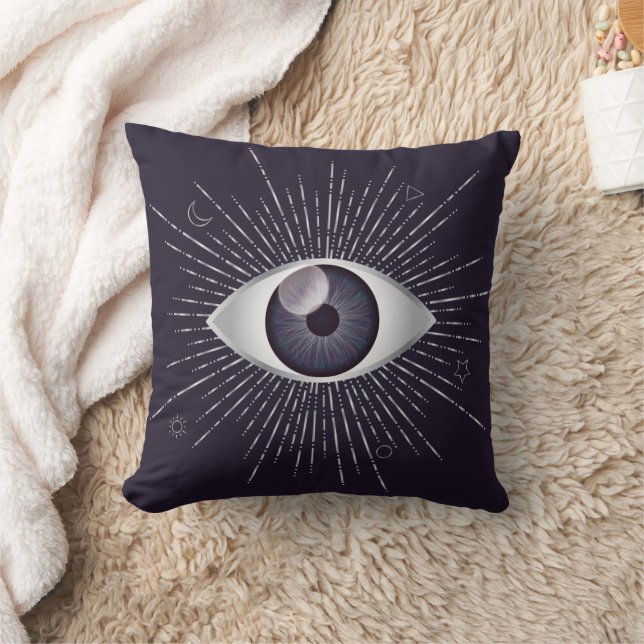 Silver & Violet Mystic Evil Eye Nazar Mati Cushion (Blanket)