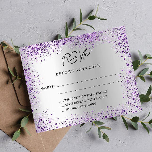 Silver violet purple budget wedding response RSVP Flyer (Creator Uploaded)