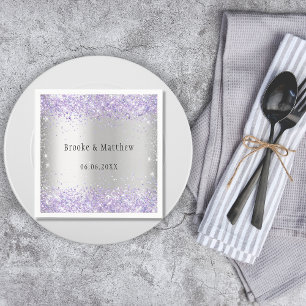 Silver violet purple glitter elegant wedding napkin