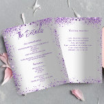 Silver violet purple wedding program details<br><div class="desc">A modern,  elegant wedding details/program/timeline.  A faux silver looking background,  decorated with violet,  lavender coloured faux glitter. Personalise and add your names and wedding details. Violet coloured letters. 

Text on both sides.</div>