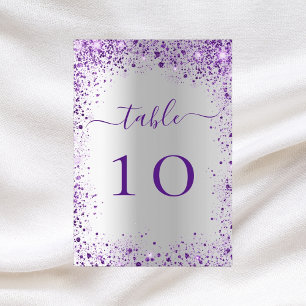 Silver violet purple wedding table number