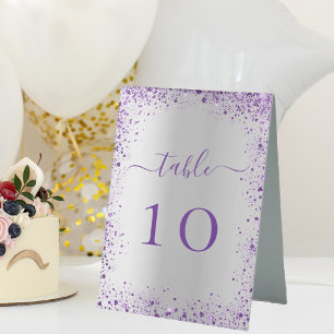 Silver violet purple wedding table number