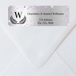 Silver violet sparkles monogram return address return address label