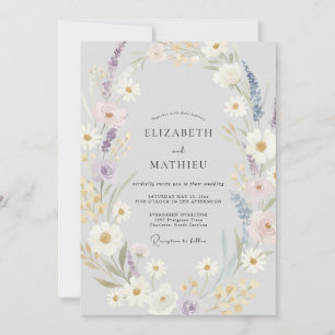Silver Violet Wildflower Wedding Invitation