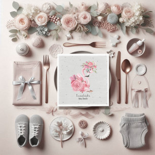 Silver Watercolor Ballerina Flamingo Baby Shower Napkin