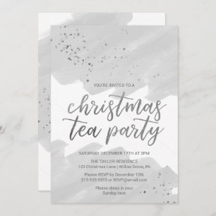 Silver Watercolor Christmas Tea Party Invitation