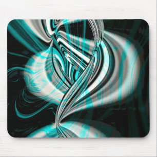 Silver wavy curves under cyan green smoke on dark mouse pad