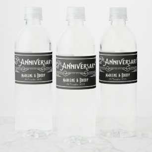 Silver Wedding 25th Anniversary Art Deco Gatsby Water Bottle Label