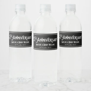 Silver Wedding 25th Anniversary Art Deco Gatsby Water Bottle Label
