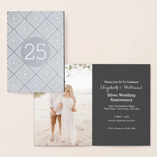 Silver Wedding 25th Anniversary Foil Card | Zazzle