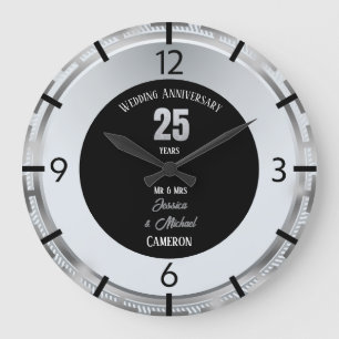 Silver Wedding Anniversary 25 Years Personalised Large Clock