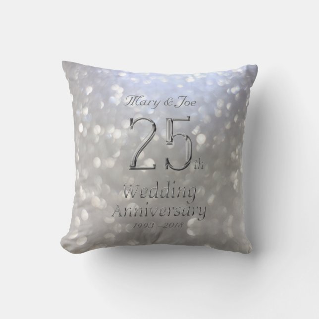 Silver Wedding Anniversary 25th Anniversary Bokeh Cushion (Front)