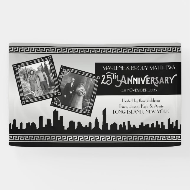 Silver Wedding Anniversary Art Deco Gatsby Photos Banner (Horizontal)