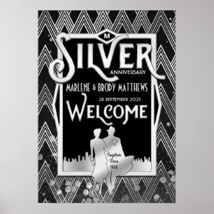 Silver Wedding Anniversary Art Deco Party Welcome Poster