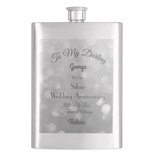Silver Wedding Anniversary Classic Flask (Front)