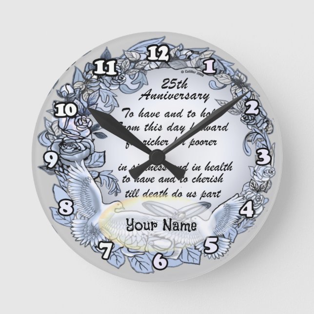 Silver Wedding Anniversary Clock (Front)