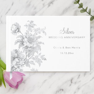 Silver Wedding Anniversary Engraved Floral Guest Book