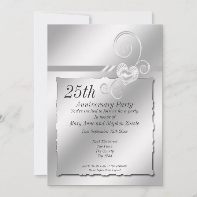 Silver Wedding Anniversary Heart Invitation (Front)
