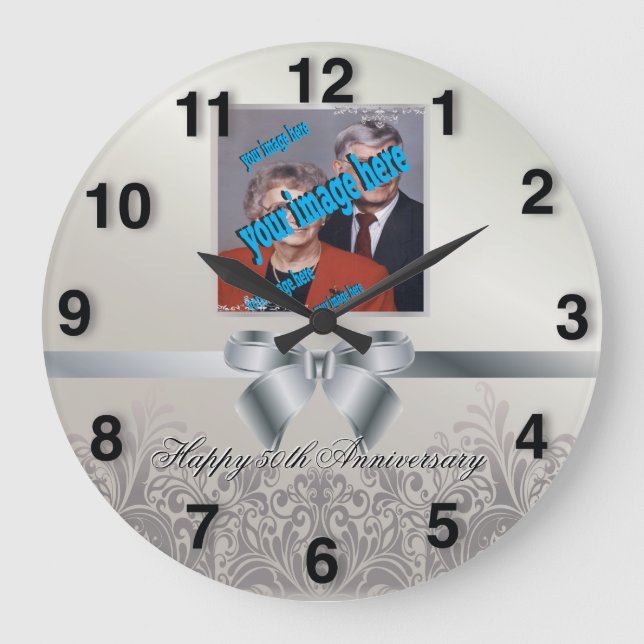 Silver Wedding Anniversary Large Clock (Front)
