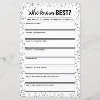 Silver Wedding Anniversary Party Game