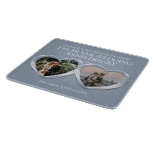 Silver wedding anniversary past present photo cutting board