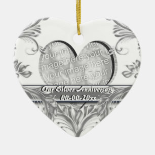Silver wedding anniversary Photo customise Ceramic Tree Decoration