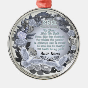 Silver Wedding Anniversary Premium Round Ornament