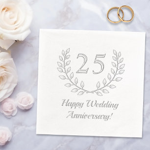 Silver Wedding Anniversary Wreath Custom Number Foil Napkins