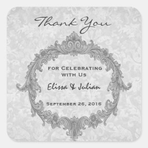 Silver Wedding Curlicue Thank You Wedding R502 Square Sticker
