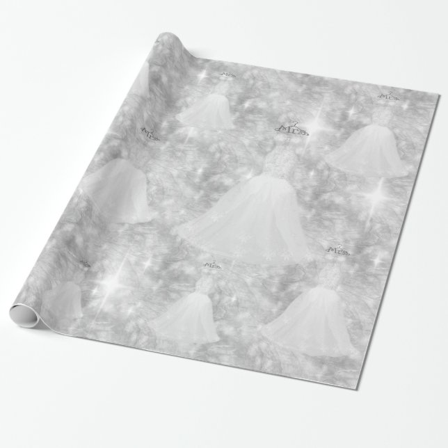 Silver Wedding Dress Bokeh Lights Wrapping Paper (Unrolled)