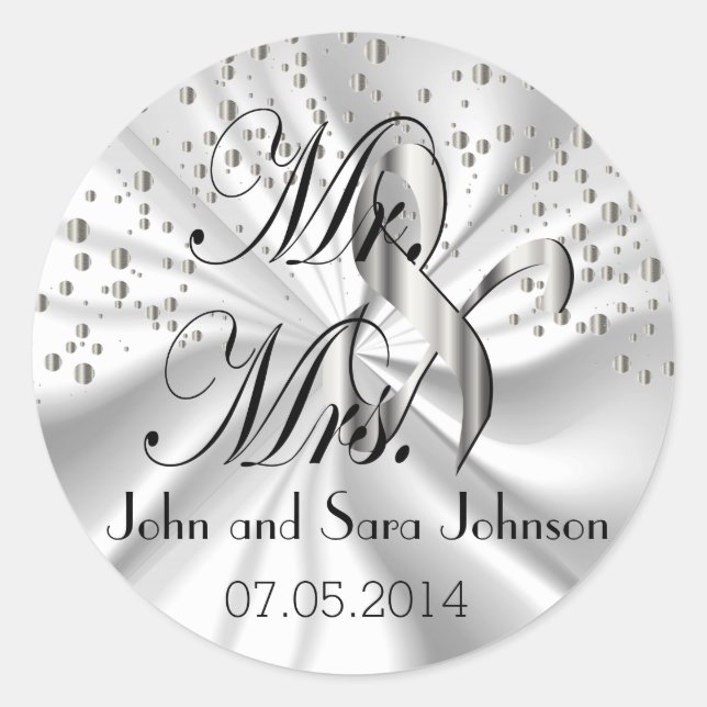 Silver Wedding for the Mr & Mrs | Personalise Classic Round Sticker (Front)