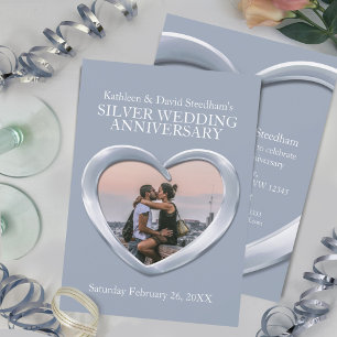 Silver wedding heart photo 25th anniversary invite