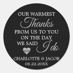 Silver Wedding Heart Warmest Thanks   Thank You Classic Round Sticker