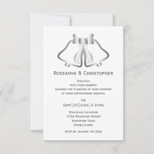 Silver Wedding Invitation Bells And Ribbon